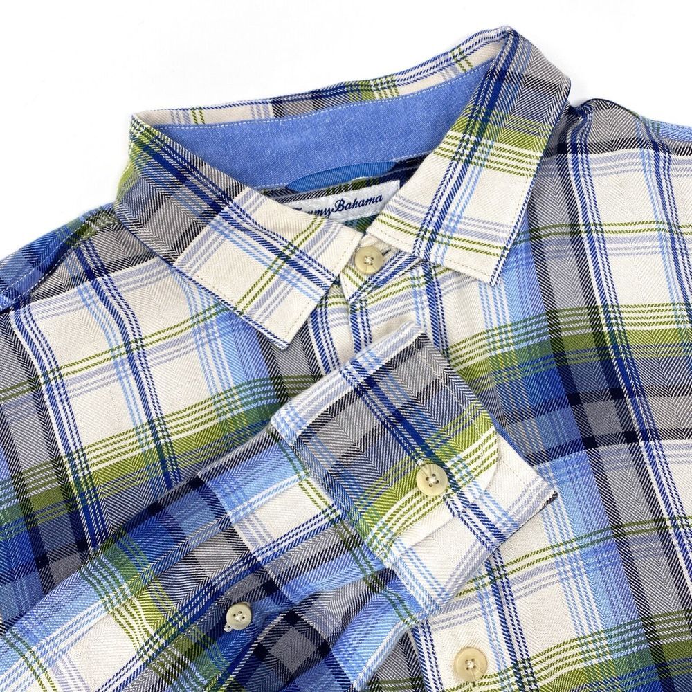 Tommy Bahama Pebble Bay Mens Large Brushed Rayon Plaid Long Sleeve Shirt T320463